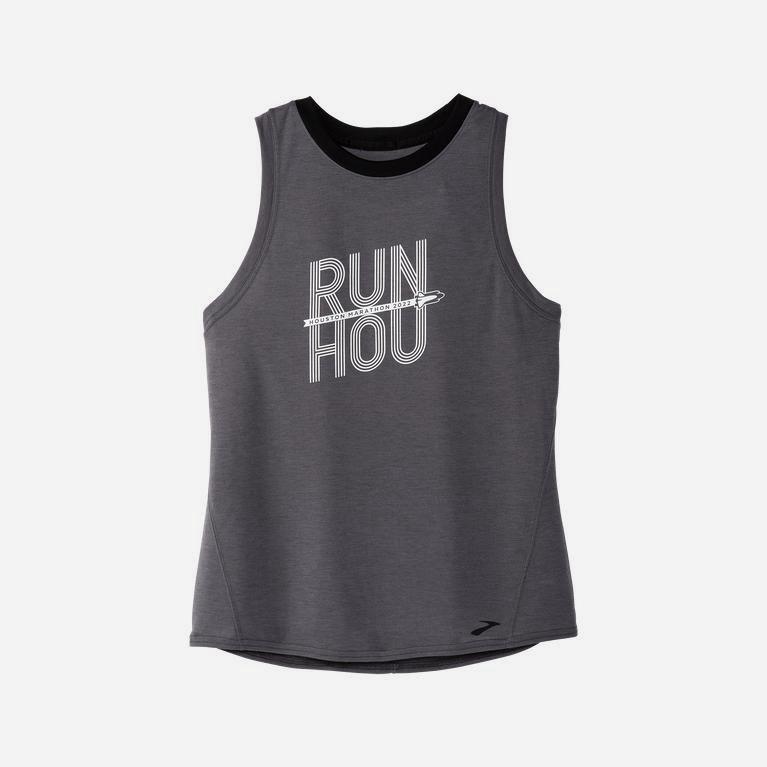 Brooks Houston22 Distance Graphic NZ - Women's Running Tank Top - Shadow Grey/Run HOU (56390-DASR)